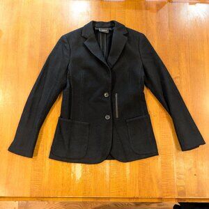 AKRIS 100% Cashmere Blazer Jacket Sz 6 Notched Lapel Black Ribbed Unlined Pocket